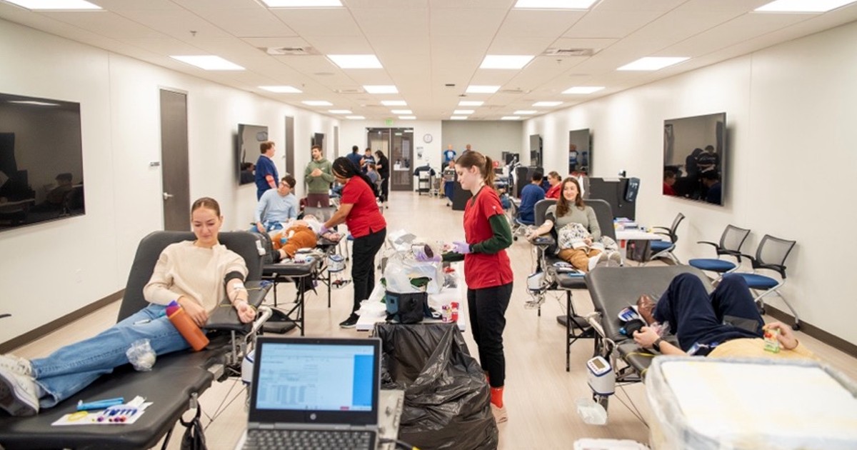 KansasCOM sudents, faculty and staff donate blood for Martin Luther King Jr. Day's National Day of Service.